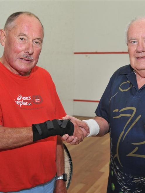 Invercargill's Russell Read (left) congratulates Australian John Scully for winning the men's...