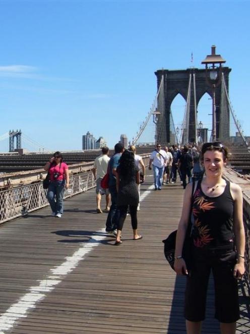 Irene Ballagh takes in the views from Brooklyn Bridge.
