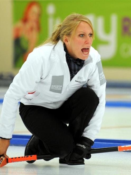 Irene Schori (Switzerland) in action at the Winter Games curling at the Maniototo International...