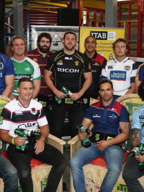 ITM Cup provincial representatives pose for a group photo during the 2013 launch.  (Photo by...