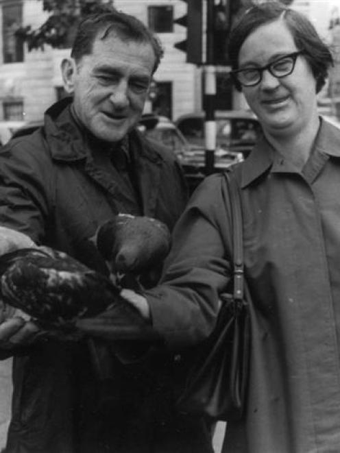 Jack and Mary Hossack feed the pigeons in London. Photo supplied.