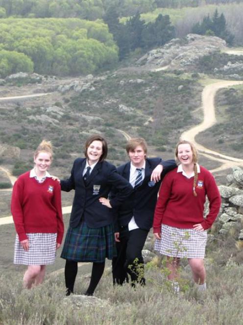 Janie Shaw (left, 15), of Dunstan High School, Ruby Parker (15), of Roxburgh Area School, Shea...