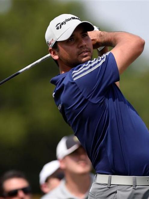 Jason Day tees off at the second hole on the final round of The Barclays tournament. Photo: Reuters.