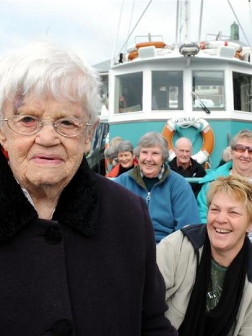 Jean Hendry (100) aboard the vessel Monarch yesterday as part of an Otago Community Hospice...