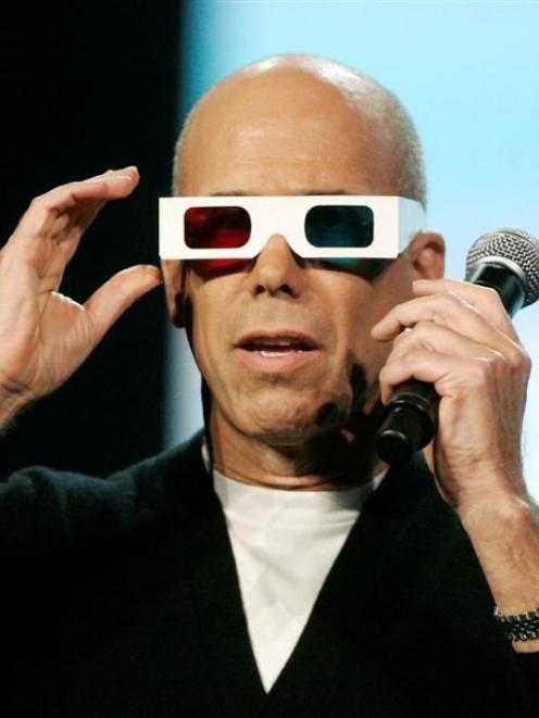 Jeffrey Katzenberg, CEO of Dreamworks Animation, wears an old pair of 3D glasses prior to a...