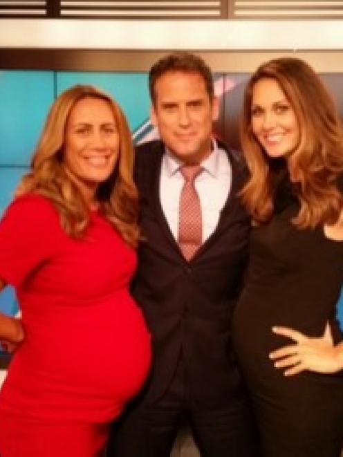 Jenny-May Clarkson (L) and Renee Wright show off their baby bumps alongside Greg Boyed on One...