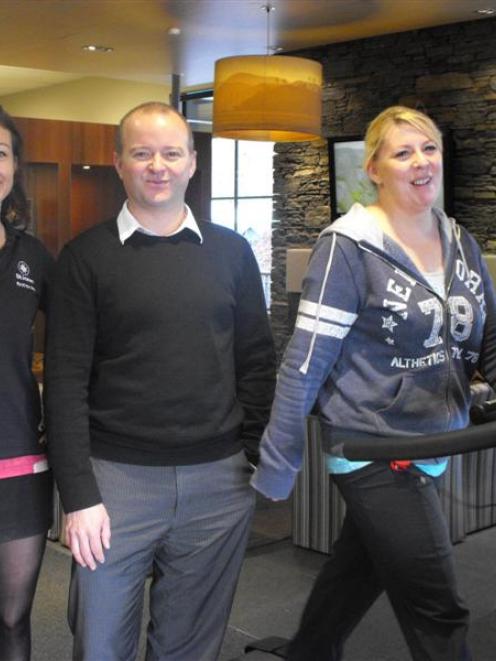 Jessica Patch, of St John,  Remarkables ASB Branch manager Chris Clark and Marie Patterson, of...