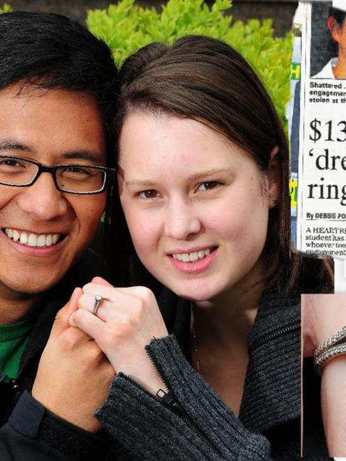 JM Corella and Emma Kyle with their diamond engagement ring, which was mysteriously left in a...