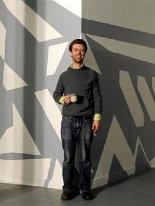 Joe Worley and his art installation at the Blue Oyster Project Art Space. Photo by Gerard O'Brien.