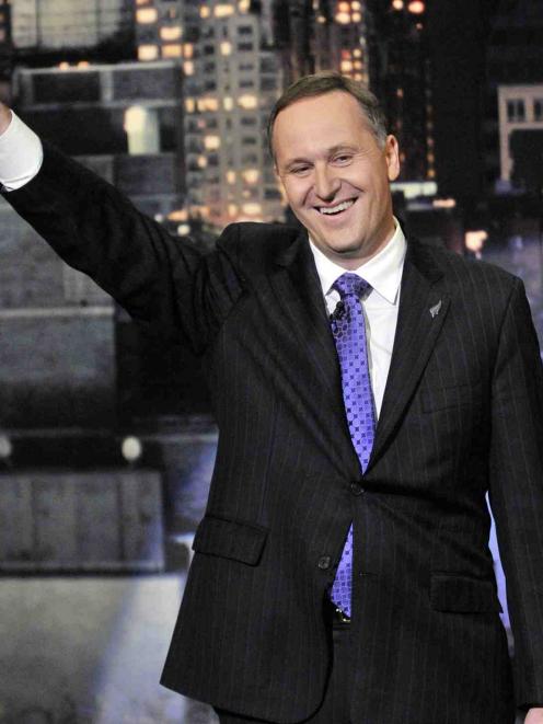 John Key is seen on the David Letterman show.