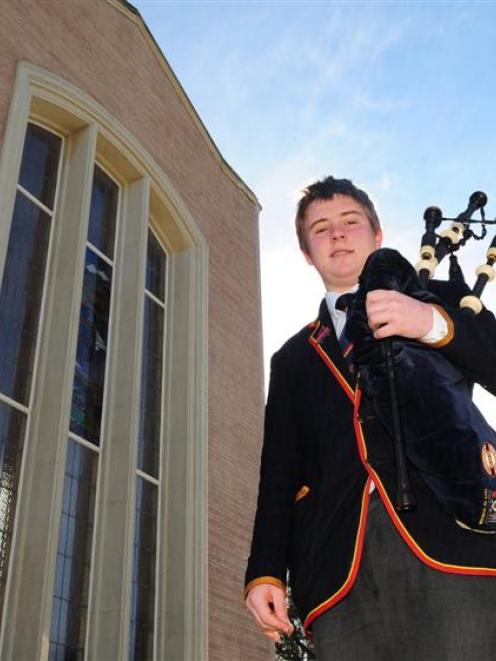 John McGlashan College Pipe Band pipe major Liam Kernaghan is the first piper in the school's...