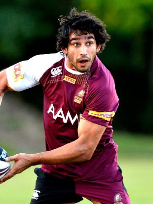 Johnathan Thurston looks to pass during a recent Queensland Maroons training session in Brisbane....