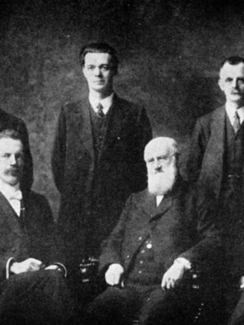Jubilee of the Otago Bible Society: members of the board, 1914-15. Standing (from left): Mr D....
