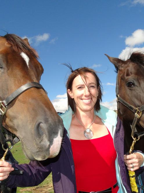 Jude Nickolls  with Rakanui Embracing (left), aka Hug,  and Glenview Caballero (Cabby) at her...