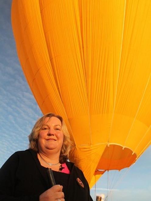 Julie Woods returns safely to earth after her balloon flight. Supplied photo