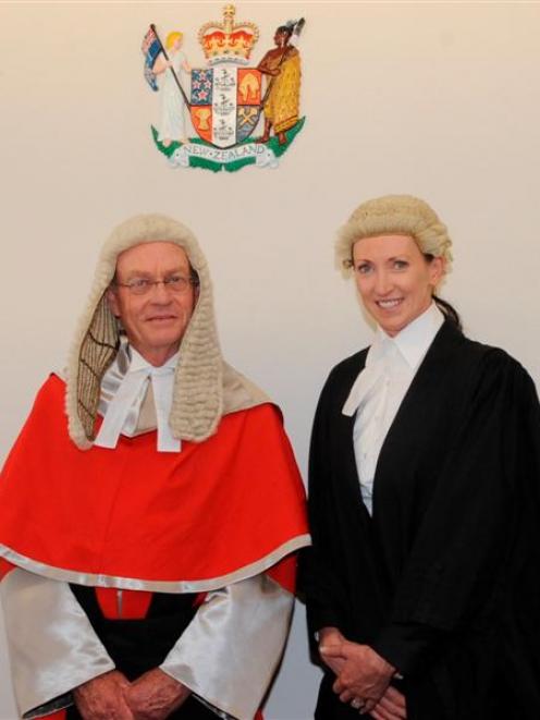 Justice Graham Panckhurst has a word with Moira Anderson, after her admission to the Bar yesterday.