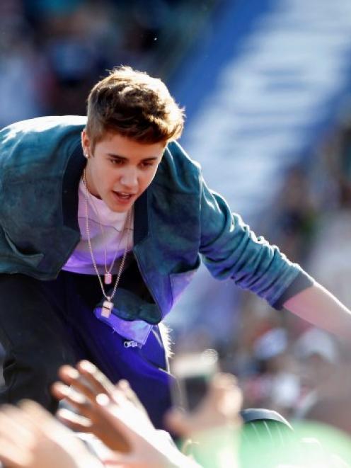 Justin Bieber greets fans at the 2012 Wango Tango concert at the Home Depot Center in Carson,...