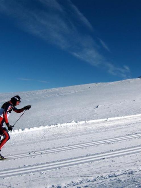 Justyna Kowalezyk climbs a Snow Farm track during last year's Winter Games NZ. Photo supplied.