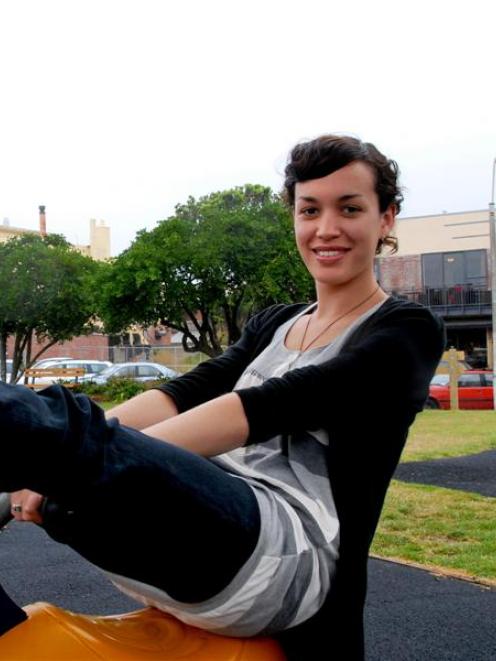 Kanoa Lloyd, of Dunedin, kicks up her heels in celebration after being selected as a presenter...