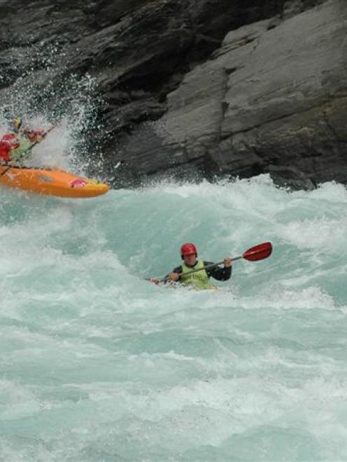 Kayakers (from left) Ryan Lucas (Hamilton), Rafa Ortiz (Mexico), Tom Botterill (Chrischurch) and...