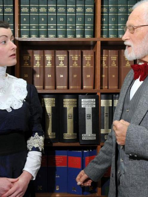 Kimberley Buchan, as Amelia Godston, mother of Bob the 'High School Boy', and Nigel Ensor, as <i...