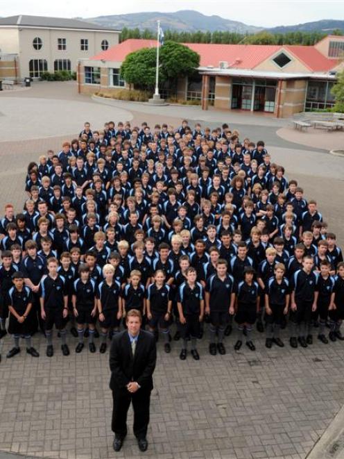 King's High School principal Dan Reddiex with the year 9 intake of pupils at the school yesterday...