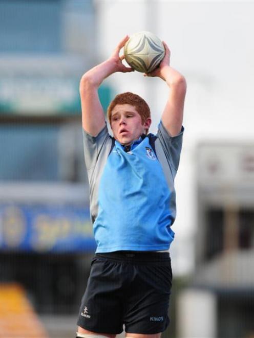 Kings forward Luke Johnston takes the ball in the line-out in the Highlanders First XV...