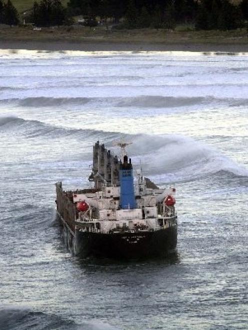 Korean log ship Jody F Millennium (now the Birch 4) sits aground off Midway beach, near Gisborne,...