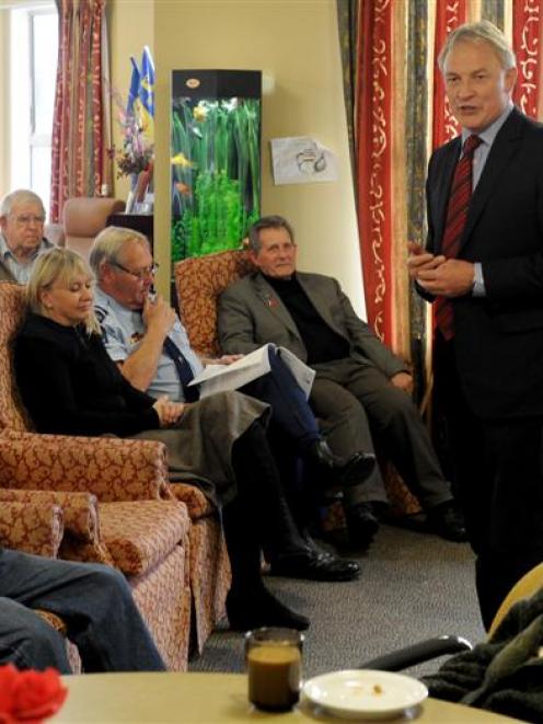 Labour veterans' affairs spokesman Phil Goff speaks to residents and veterans at Montecillo...