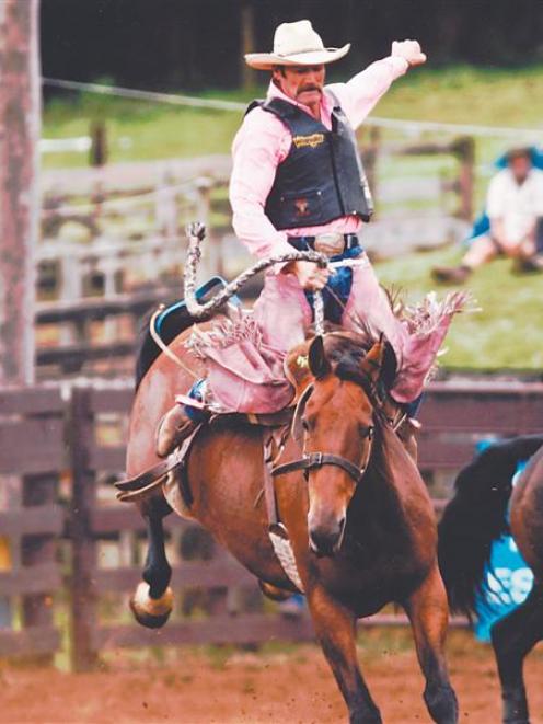 Larry Williamson, of Dunedin, winning the New Zealand saddle bronc title in Whangarei earlier...