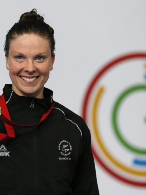 Lauren Boyle of New Zealand poses with her gold medal in the women's 400m Freestyle final at the...