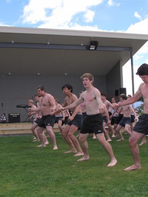 Leading the official opening of Mount Aspiring College's new outdoor performance area yesterday...