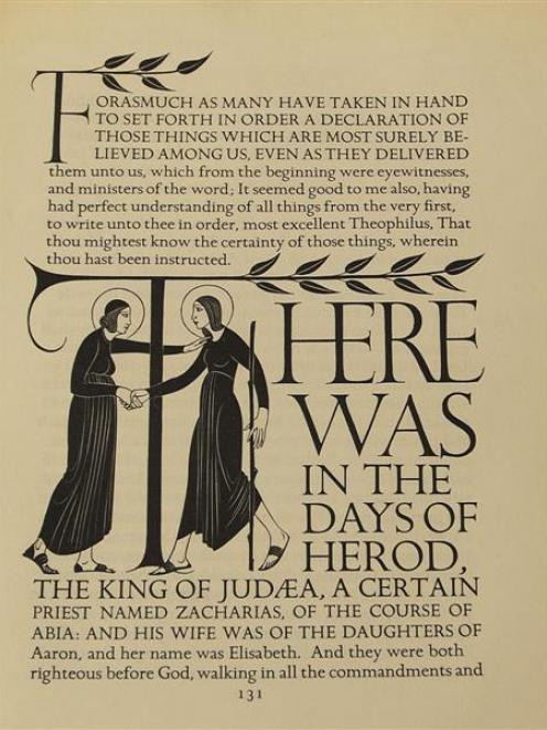Leaf from the Golden Cockerel Press Gospels, illustrated by Eric Gill.