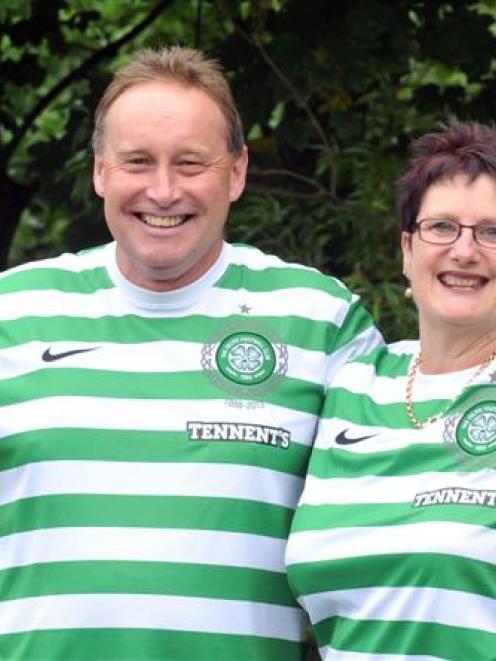 Leith Valley Touring Park owners Lyn and Terry McLaren show off their Celtic Football Club...