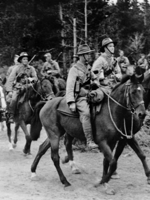 Lex Meikle (front right), aged 18, on a training ride with the Otago Mounted Rifles. Photo supplied.