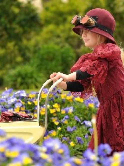 Lily Brown (4), of Christchurch, heads towards the festivities of the Oamaru Heritage Festival on...
