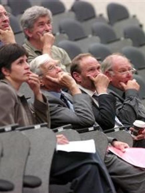 Listening to a talk by University of Otago geologist Dr Michael Palin during a forum titled "A...