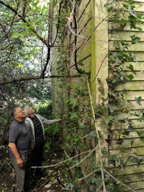 Local historians John Neilson (left) and Ian Church inspect the decrepit state of the Garrison...