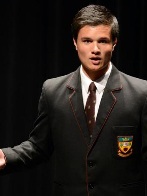 Logan Park High School pupil Jacobi Kohu-Morris, pictured giving the winning address at the Otago...