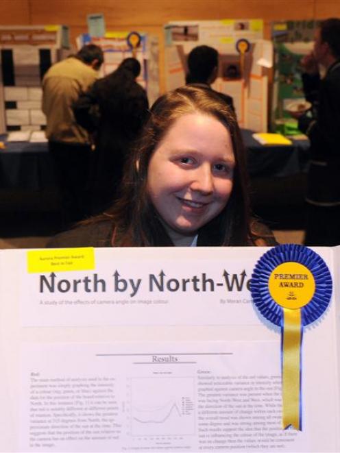 Logan Park High School pupil Meran Campbell-Hood with her winning Otago Science and Technology...