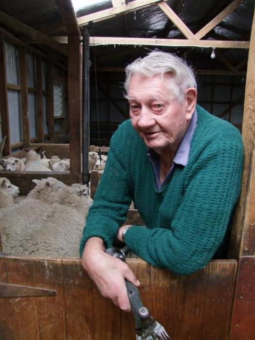Long-time shearer Norman Sanson prepares for his practice shear yesterday before a blindfolded...