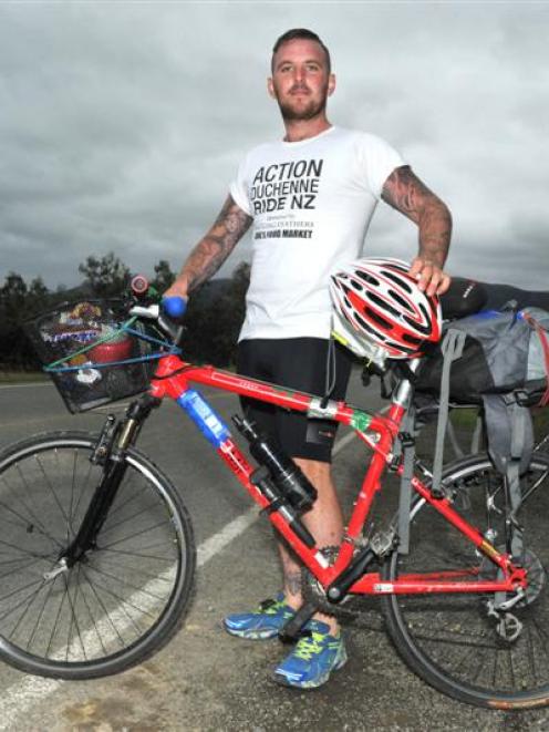 Luke O'Malley takes a break in Outram  near  his aunt Vicky Chamber's house, on his way south...