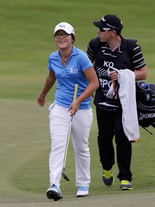 Lydia Ko and her caddie, Guy Wilson, at last year's NZ PGA at The Hills. Photo supplied.