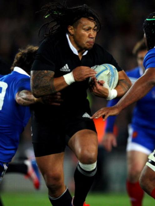 Ma'a Nonu breaks the French defence during the first test at Eden Park in Auckland. Photo Getty...