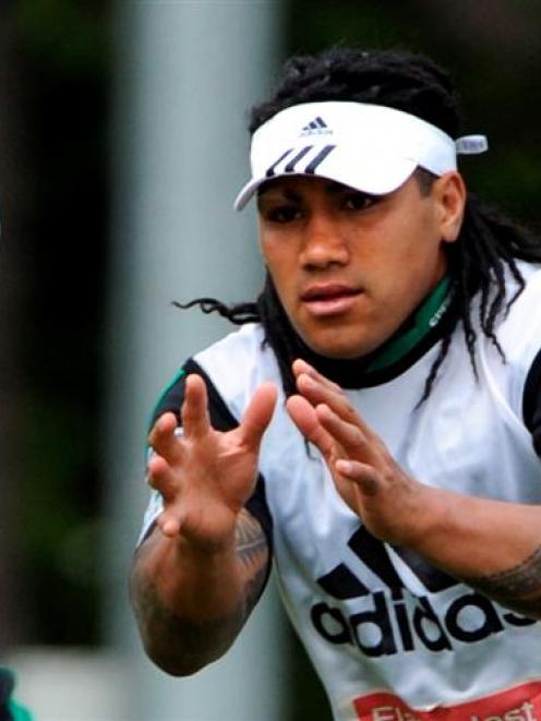 Ma'a Nonu goes through a training drill at Logan Park yesterday. Photo by Gregor Richardson.