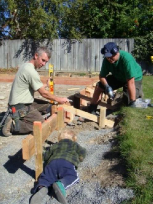 Mackenzie Landsar chairman Rob Davis (left) and Twizel Police Constable Joe Rush get a little...