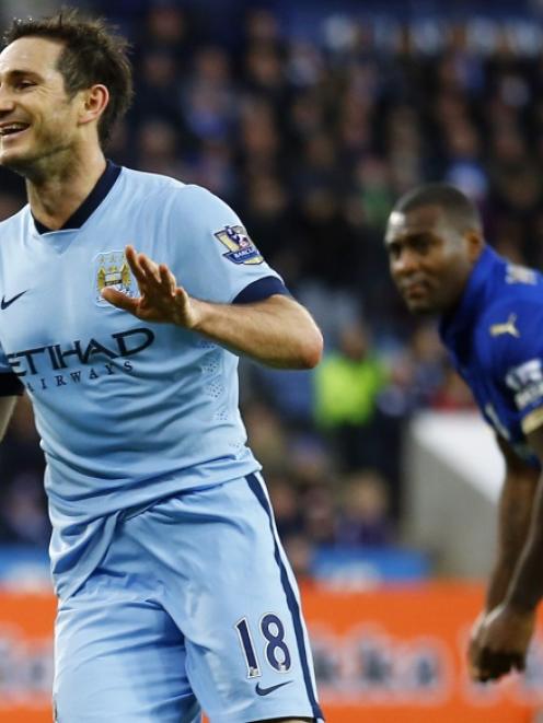 Manchester City's Frank Lampard celebrates his goal against Leicester City during their English...