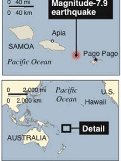 Map locates American Samoa which was hit by a powerful earthquake.