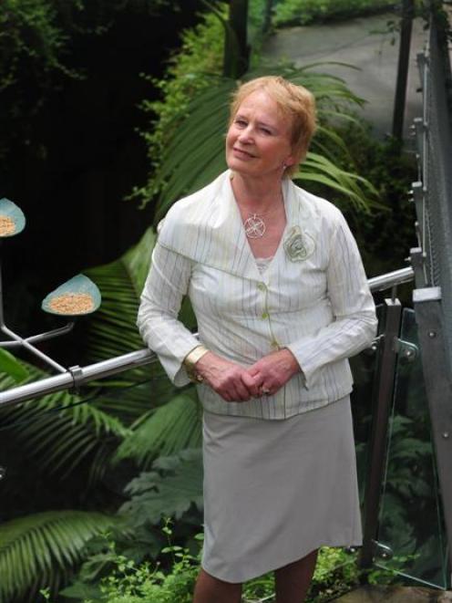 Margaret Collins in Otago Museum's butterfly house. Photo by Craig Baxter.