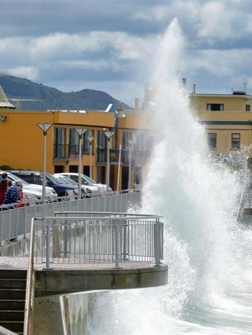 Massive waves at St Clair Beach, Dunedin, may become a more common sight as the sea level rises....